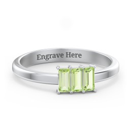 3 Stone Vertical Baguette Ring in 925 Sterling Silver with Peridot