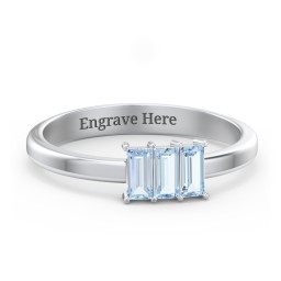3 Stone Vertical Baguette Ring in 925 Sterling Silver with Aquamarine