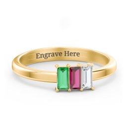 3 Stone Vertical Baguette Ring in 10K Solid Yellow Gold with Emerald, Ruby, and Cubic Zirconia