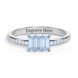 3 Stone Vertical Baguette Ring with Accents