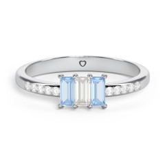 3 Stone Vertical Baguette Ring with Accents – Sterling Silver with Blue Topaz, Cubic Zirconia, and White Premium Zirconia