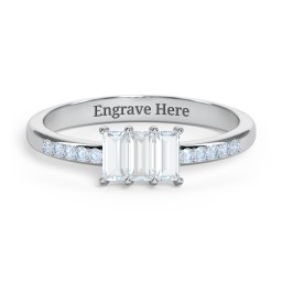 3 Stone Vertical Baguette Ring with Accents in 925 Sterling Silver with Aquamarine and Fancy Blue Premium Zirconia