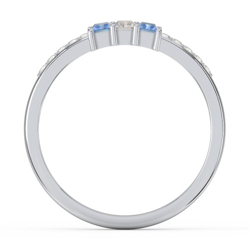 3 Stone Vertical Baguette Ring with Accents – Sterling Silver with Blue Topaz, Cubic Zirconia, and White Premium Zirconia