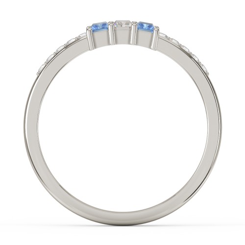 3 Stone Vertical Baguette Ring with Accents – 10K White Gold with Blue Topaz, Cubic Zirconia, and White Premium Zirconia