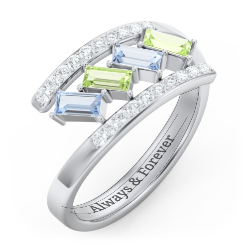 Tilted Baguette Bypass Ring with Accents