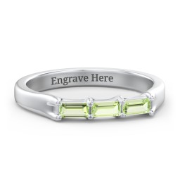 3 Stone Horizontal Baguette Ring in 925 Sterling Silver with Peridot