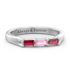 3 Stone Horizontal Baguette Ring – Sterling Silver with Garnet and Pink Tourmaline