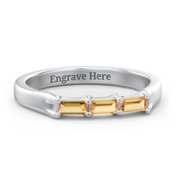 3 Stone Horizontal Baguette Ring in 925 Sterling Silver with Citrine