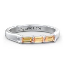 3 Stone Horizontal Baguette Ring in 925 Sterling Silver with Citrine