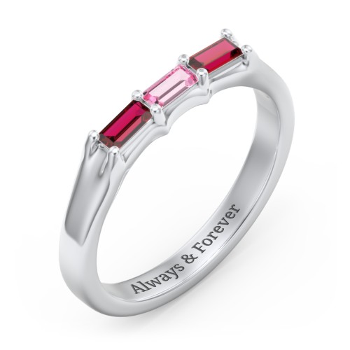3 Stone Horizontal Baguette Ring – Sterling Silver with Garnet and Pink Tourmaline