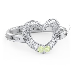Filigree Heart Ring with Birthstones