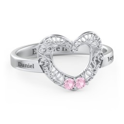 Filigree Heart Ring with Birthstones
