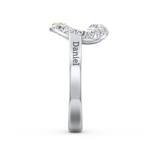 Filigree Heart Ring with Birthstones