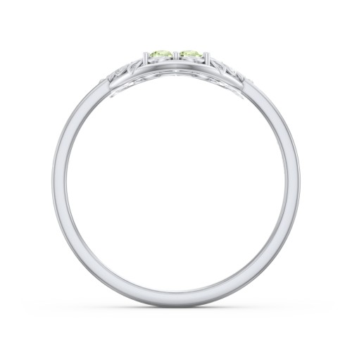 Filigree Heart Ring with Birthstones – Sterling Silver with Peridot