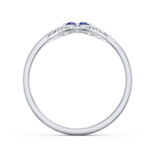Filigree Heart Ring with Birthstones – Sterling Silver with Blue Sapphire