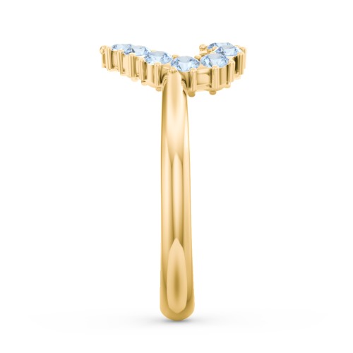 Couples Birthstone Heart Ring – 14K Yellow Gold with Pink Tourmaline and Blue Topaz