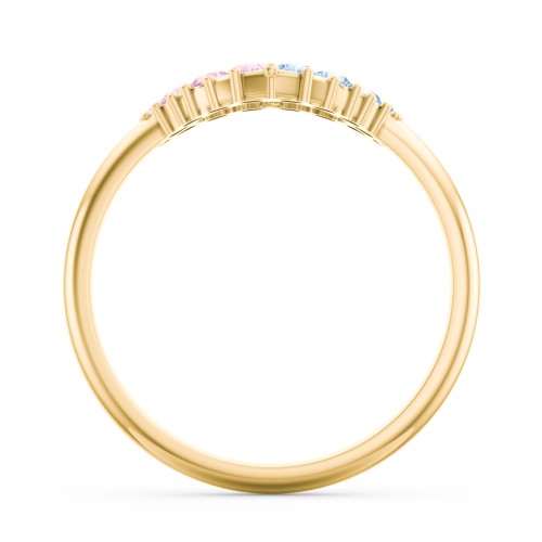 Couples Birthstone Heart Ring – 14K Yellow Gold with Pink Tourmaline and Blue Topaz