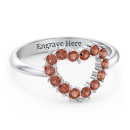 Couples Birthstone Heart Ring in 925 Sterling Silver with Garnet