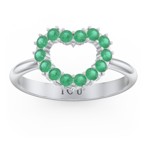 Couples Birthstone Heart Ring – Sterling Silver with Emerald