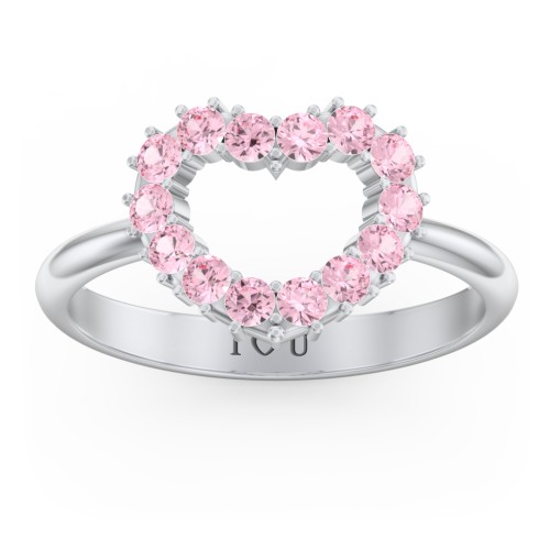 Couples Birthstone Heart Ring – Sterling Silver with Pink Tourmaline