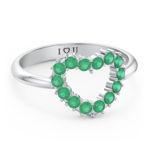 Couples Birthstone Heart Ring – Sterling Silver with Emerald
