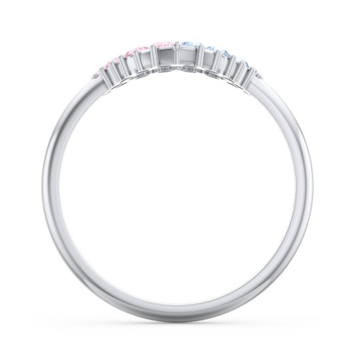 Couples Birthstone Heart Ring – 10K White Gold with Pink Tourmaline and Blue Topaz