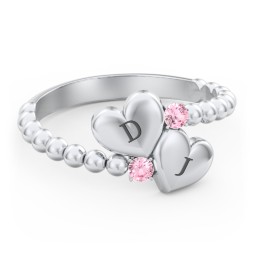 Engravable Double Heart Ring with Birthstones