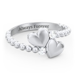 Engravable Double Heart Ring with Birthstones
