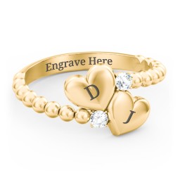 Engravable Double Heart Ring with Birthstones