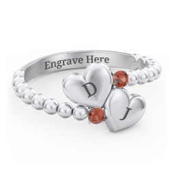 Engravable Double Heart Ring with Birthstones