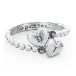 Engravable Double Heart Ring with Birthstones
