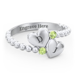 Engravable Double Heart Ring with Birthstones
