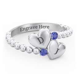 Engravable Double Heart Ring with Birthstones