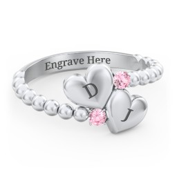 Engravable Double Heart Ring with Birthstones