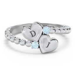 Engravable Double Heart Ring with Birthstones