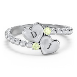 Engravable Double Heart Ring with Birthstones