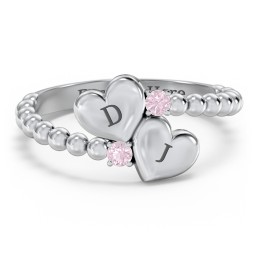 Engravable Double Heart Ring with Birthstones