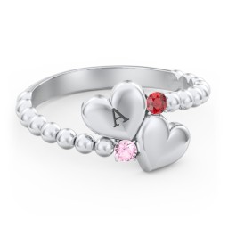 Engravable Double Heart Ring with Birthstones