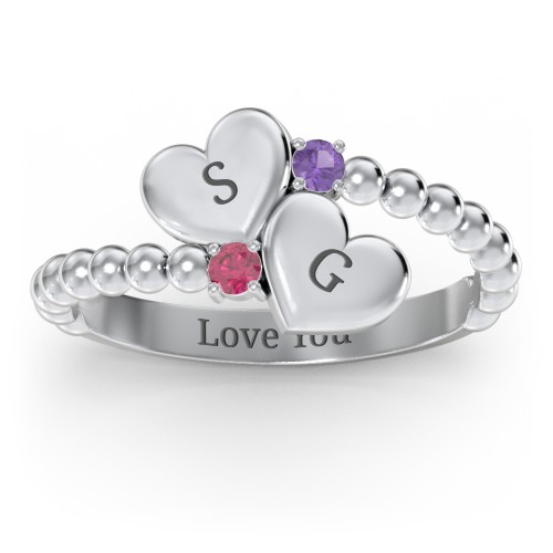 Engravable Double Heart Ring with Birthstones