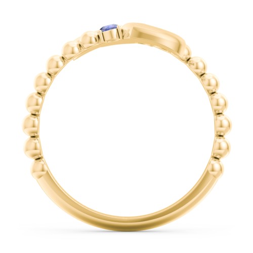 Engravable Double Heart Ring with Birthstones – 18K Gold Plated Silver with Blue Sapphire