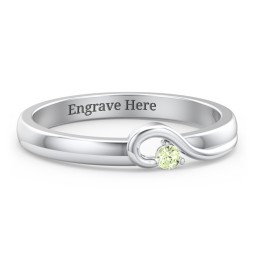 Half Heart Ring with Birthstone in 925 Sterling Silver with Peridot