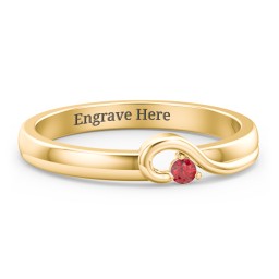 Half Heart Ring with Birthstone in 14K Solid Yellow Gold with Garnet