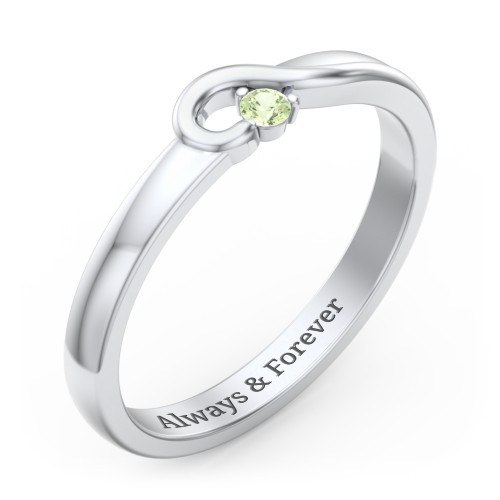 Half Heart Ring with Birthstone – Sterling Silver with Peridot