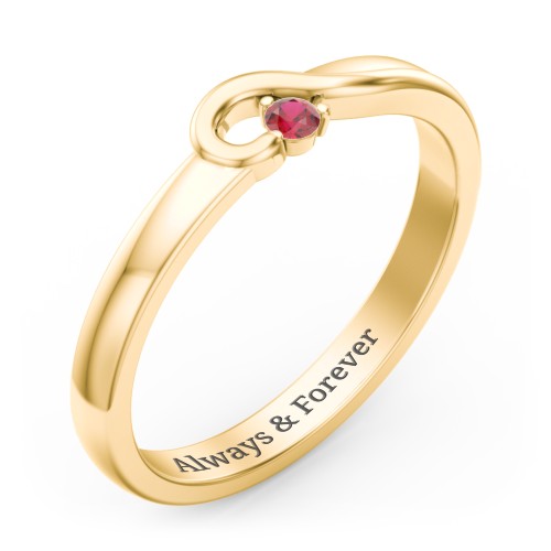 Half Heart Ring with Birthstone – 14K Yellow Gold with Garnet