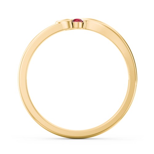Half Heart Ring with Birthstone – 14K Yellow Gold with Garnet