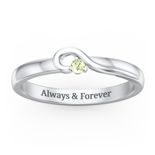 Half Heart Ring with Birthstone – Sterling Silver with Peridot