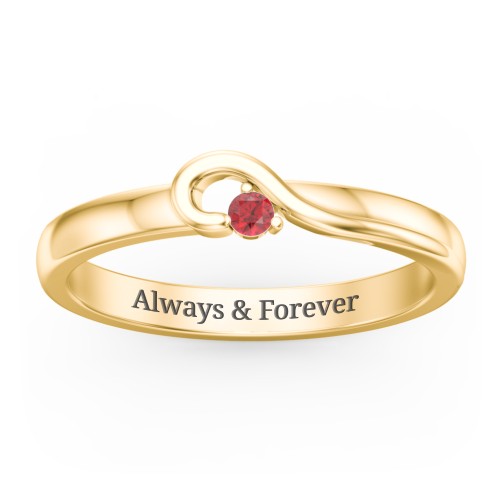 Half Heart Ring with Birthstone – 14K Yellow Gold with Garnet