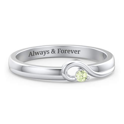 Half Heart Ring with Birthstone – Sterling Silver with Peridot