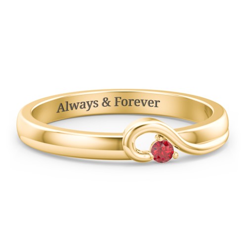 Half Heart Ring with Birthstone – 14K Yellow Gold with Garnet