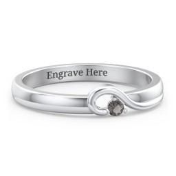 Half Heart Ring with Birthstone in 925 Sterling Silver with Smokey Quartz